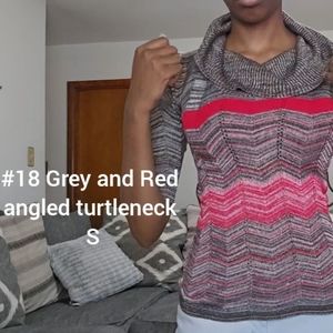 S Gray and Red angled turtleneck